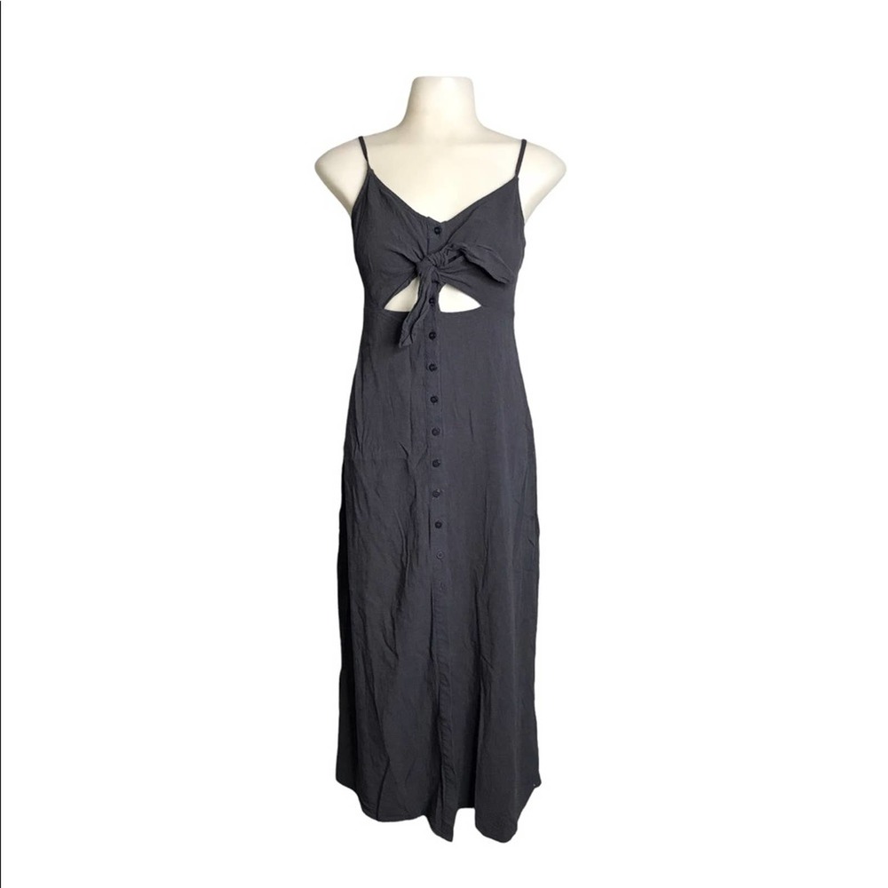 Topshop | Dark Blue Spaghetti Strap Button Down Dress Cut Out self Tie Chest •